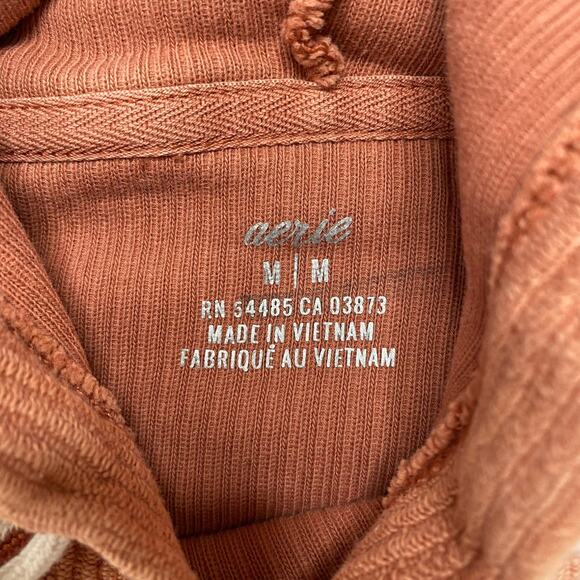 AERIE AE Ribbed Crop Hoodie in Buff Orange Size Medium Womens Relaxed Drawstring - Picture 6 of 10